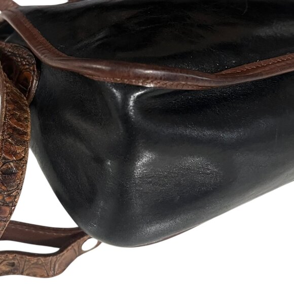 Vintage Brahmin Croc Embossed Leather Crossbody Bag Black‎ & Brown - Picture 6 of 13